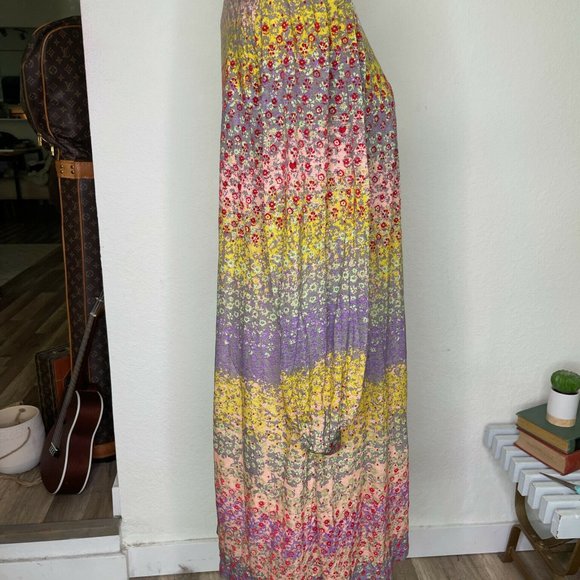 Tsumori Chisato Womens Multicolor Floral Pleated Front Midi Aline Dress Size 2 - Picture 3 of 11